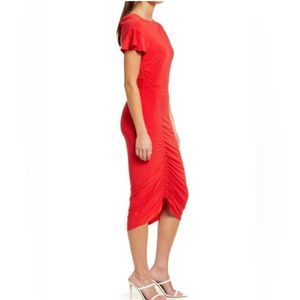 Chelsea28 Women's Red Flutter Sleeve Ruched Dress XL